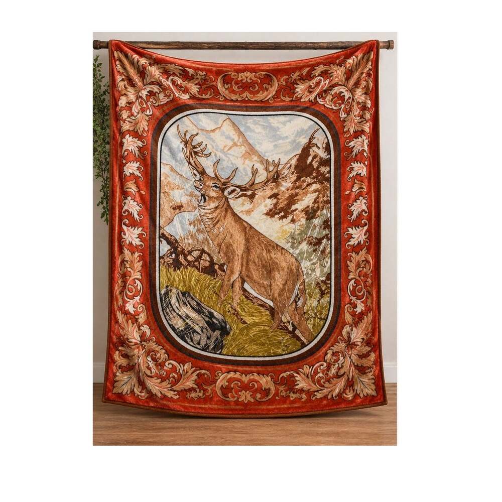 Vintage Novatex 96x70 Forest Deer Stag Rare Blanket Made in Mexico